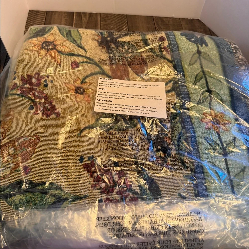 Sally Eckman Roberts Tapestry Throw Blanket Woven Floral And Birds Fringe New‎